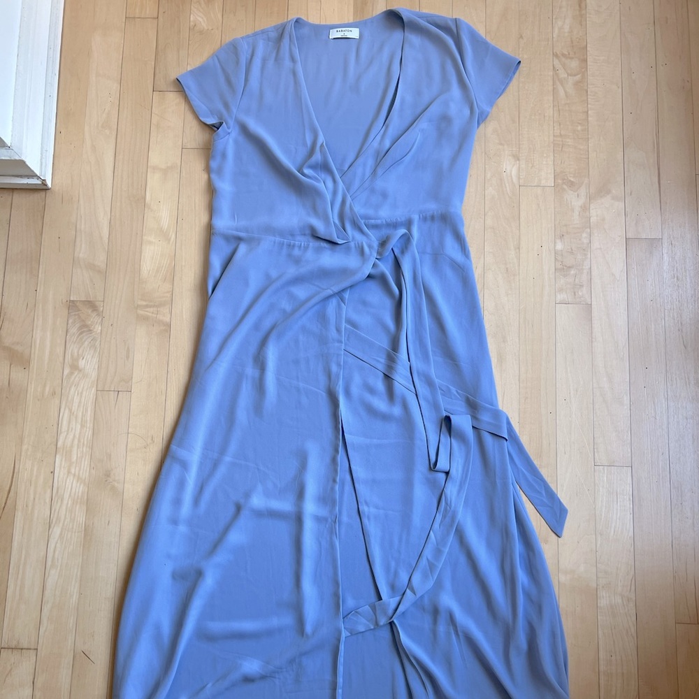 Babaton Light Blue Slip Wrap Dress Size S